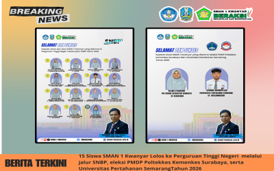 17 Siswa SMAN 1 Kwanyar Lolos ke Perguruan Tinggi Negeri  melalui jalur SNBP, seleksi PMDP Poltekkes Kemenkes Surabaya, serta Universitas Pertahanan SemarangTahun 2026